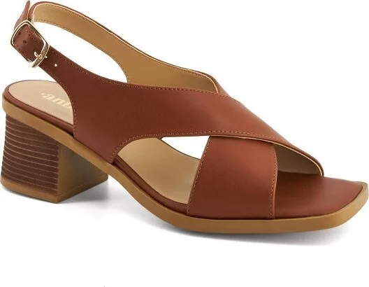 Andrea Medium Heel Crossed Straps Sandals 423, Brown,