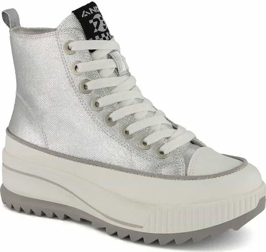 Andrea Platform Metallic Sneaker Booties 7007, Silver,