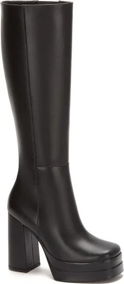 Andrea Platform Tall Riding Boots 59697, Black,