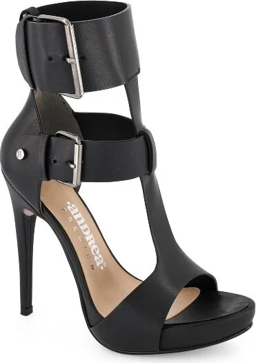 Andrea Premium Double Buckle Ankle Strap High Heels, 67353, Black