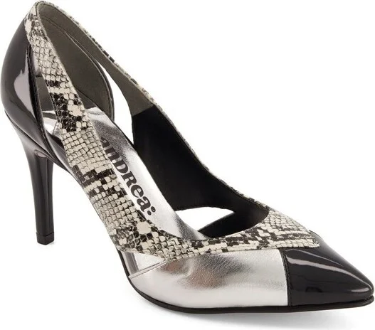 Andrea Premium High Heels Python Stilettos 67348, Silver,