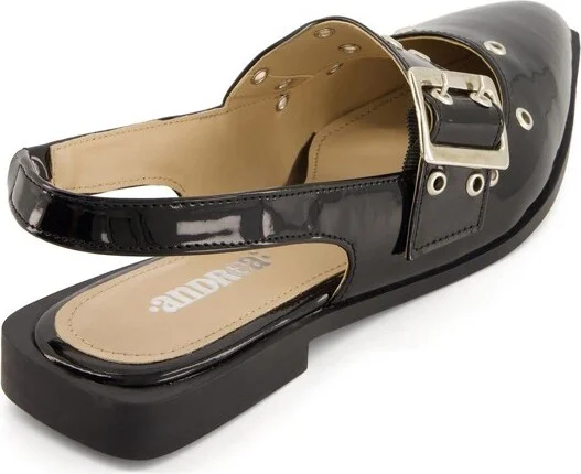 Andrea Slingback Flats Wide Buckle 85553, Black, - Image 2