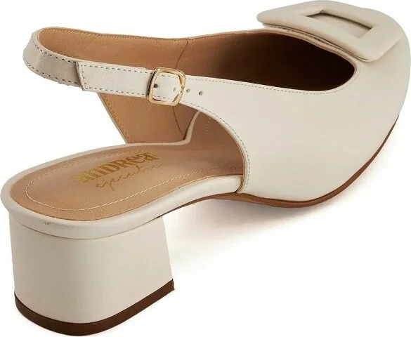 Andrea Slingback Low Heel Pumps 73799 - Ivory, - Image 2