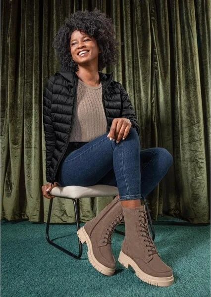 Andrea Tall Combat Boots 85887, Camel Suede, - Image 2