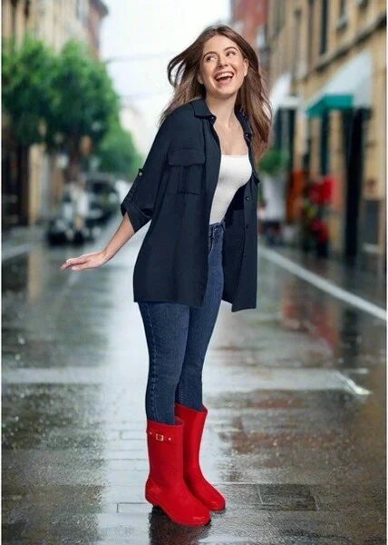 Andrea Tall Rainy Boots Fashion 7714, Red, - Image 2