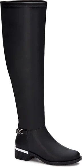 Andrea Tall Riding Boots With Chain Accent 9531, Black,
