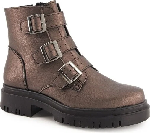 Andrea Triple Buckle Combat Boots 7737, Copper,