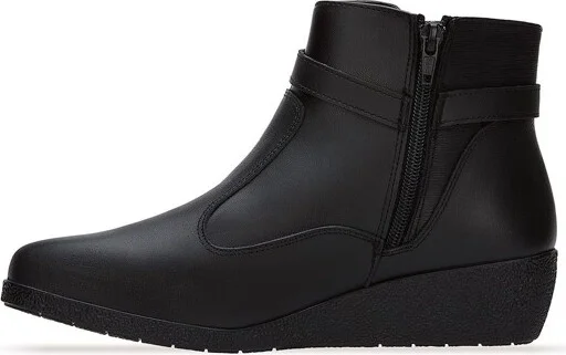 Andrea Wedge Leather Booties 3143, Black, - Image 2