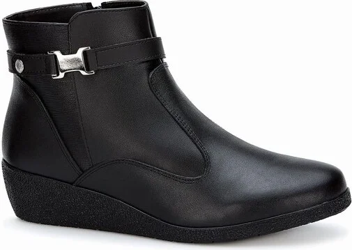 Andrea Wedge Leather Booties 3143, Black,