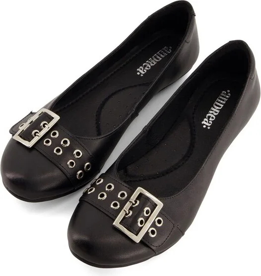 Andrea Wide Buckle Ballerinas 8573, Black, - Image 2
