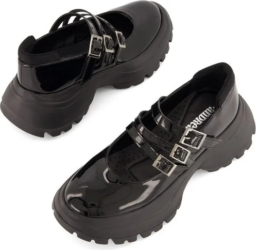 Andrea Womens Combat Mary Janes 8724, Patent black, - Image 2