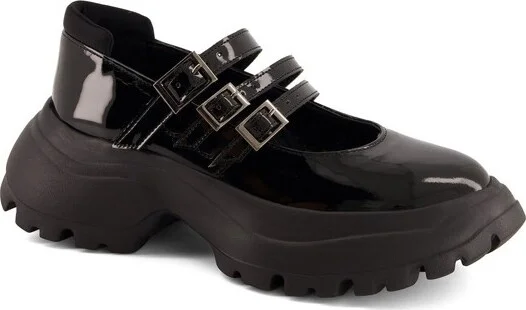 Andrea Womens Combat Mary Janes 8724, Patent black,
