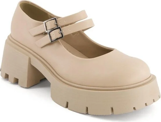 Andrea Women's Combat Penny Loafers Double Strap 6653 Beige - Image 2