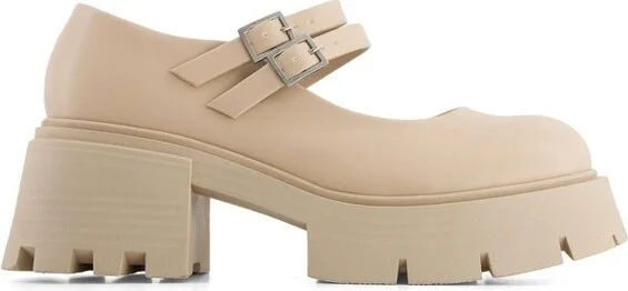 Andrea Women's Combat Penny Loafers Double Strap 6653 Beige