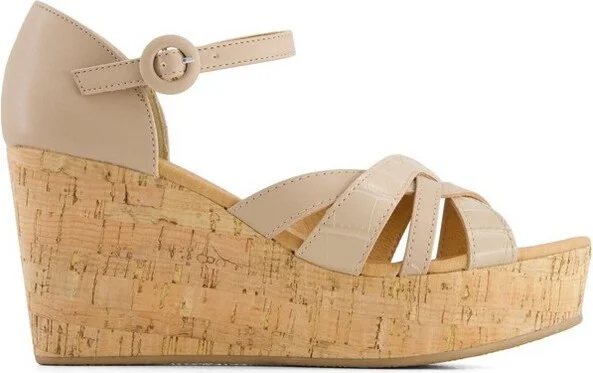 Andrea Women's Comfort Wedge Heeled Ankle Strap Sandals 7124 Beige