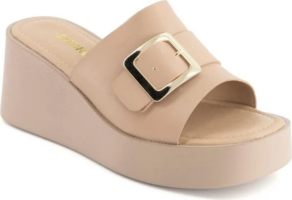 Andrea Women's Fashion Wedge Platform Slide Sandals 68310 Beige - Image 2