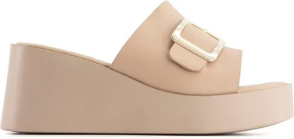Andrea Women's Fashion Wedge Platform Slide Sandals 68310 Beige