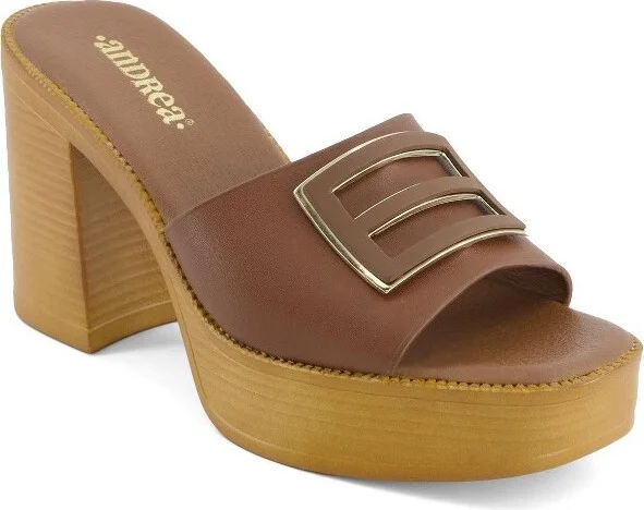 Andrea Women's Heeled Slip on Sandals 66143 Brown