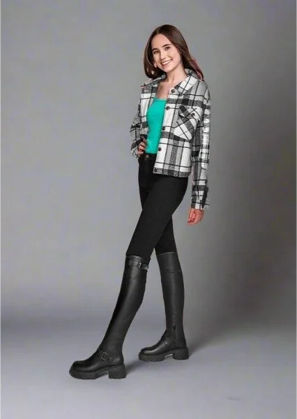 Andrea Women's Knee High Combat Boots 85582, Black, - Image 2