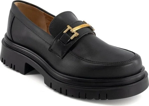 Andrea Women's Penny Loafers with Golden Ornament 5645 Black