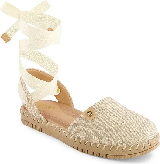 Andrea Women's Textile Ribbon Lace Flats 65286 Beige - Image 2