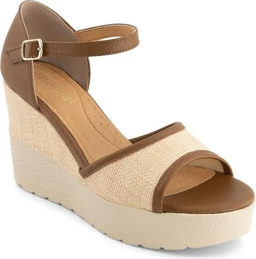 Andrea Women's Wedge and Platform Ankle Strap Sandals 6475 Beige - Image 2