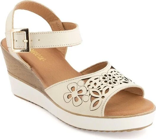 Andrea Women's Wedge Heel Ankle Strap Platform Sandals 68321 Ivory - Image 2