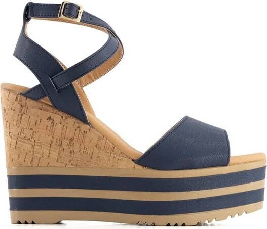 Andrea Women's Wedge Heel Ankle Strap Platform Sandals 8053 Blue