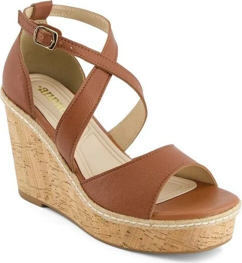 Andrea Women's Wedge Heeled Criss Cross Ankle Strap Sandals 66996 Brown - Image 2