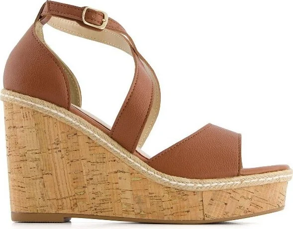 Andrea Women's Wedge Heeled Criss Cross Ankle Strap Sandals 66996 Brown