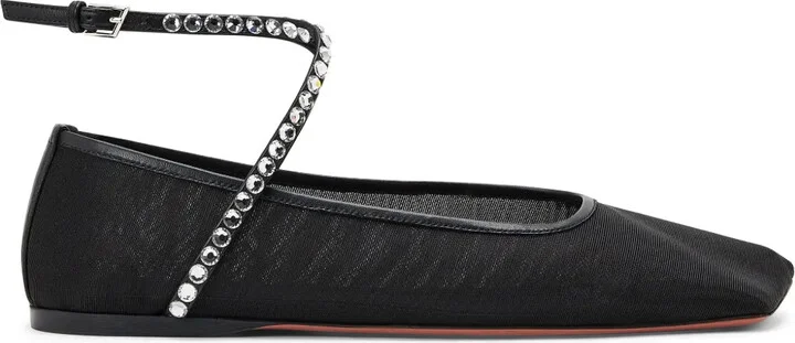 Ane crystal-embellished mesh ballerina shoes