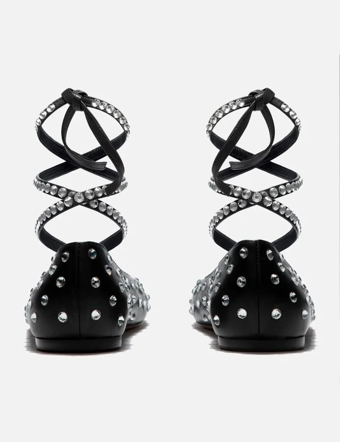 Ane Crystal Lace Up Flat Black Nappa - Image 3