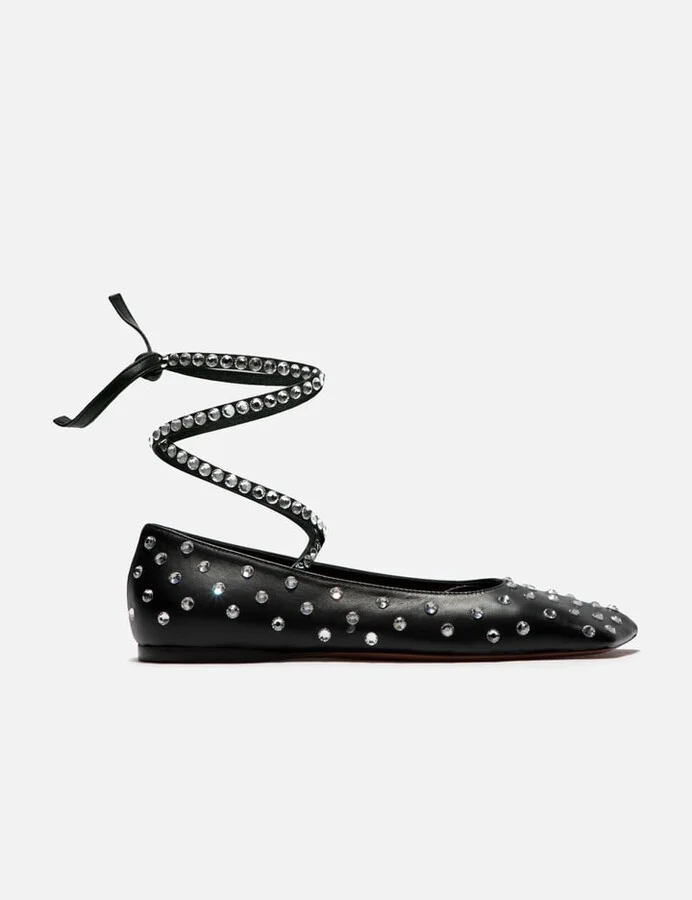 Ane Crystal Lace Up Flat Black Nappa