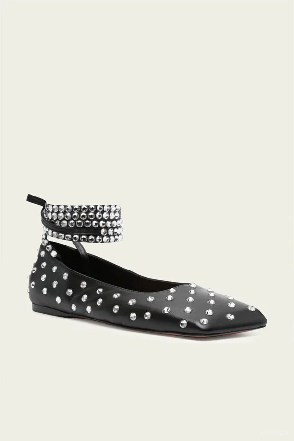 Ane Crystal Lace Up Flat in Black - Image 2