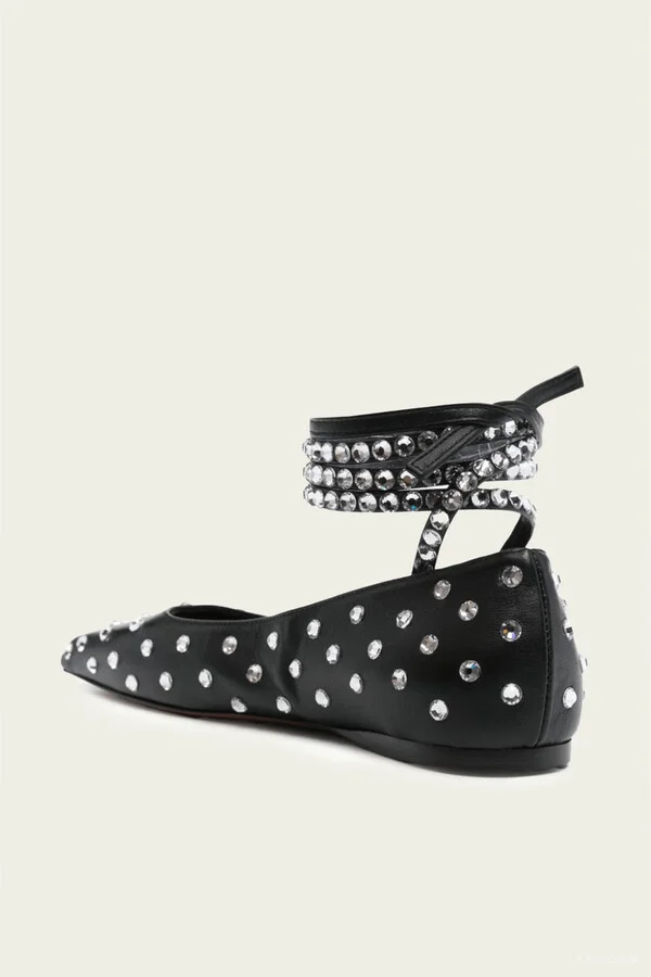 Ane Crystal Lace Up Flat in Black - Image 3