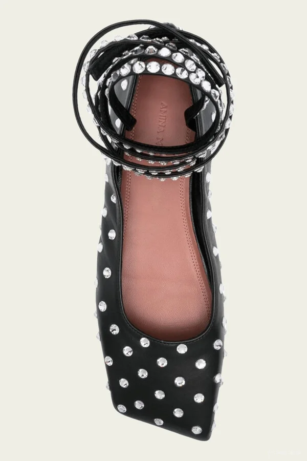 Ane Crystal Lace Up Flat in Black - Image 4