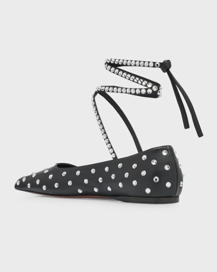 Ane Crystal Studded Ankle-Wrap Ballerina Flats - Image 3