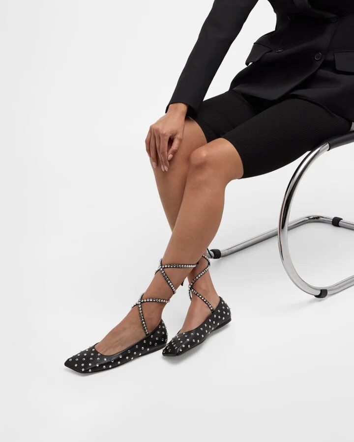 Ane Crystal Studded Ankle-Wrap Ballerina Flats - Image 4