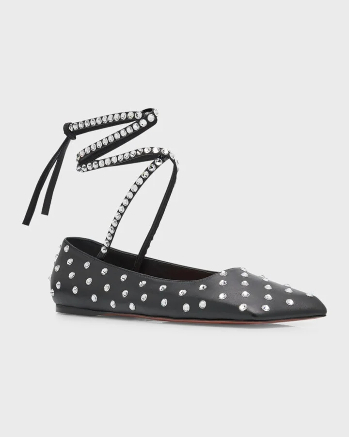 Ane Crystal Studded Ankle-Wrap Ballerina Flats - Image 5