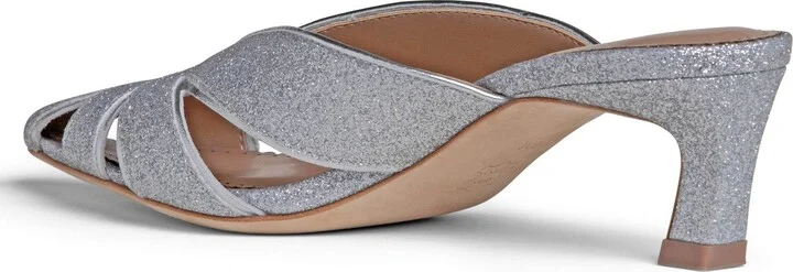 Angela Silver Leather Medium Heel Comfortable Mule - Image 4
