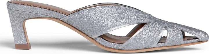 Angela Silver Leather Medium Heel Comfortable Mule - Image 5