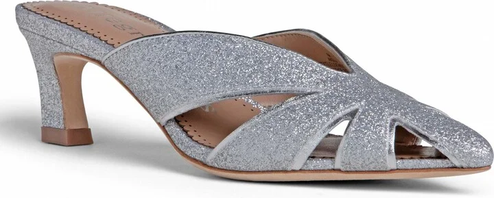 Angela Silver Leather Medium Heel Comfortable Mule