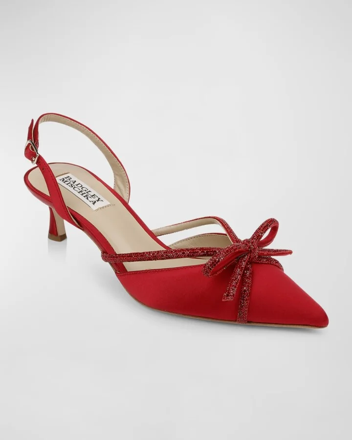 Angelina Silk Shimmer Bow Slingback Pumps - Image 2