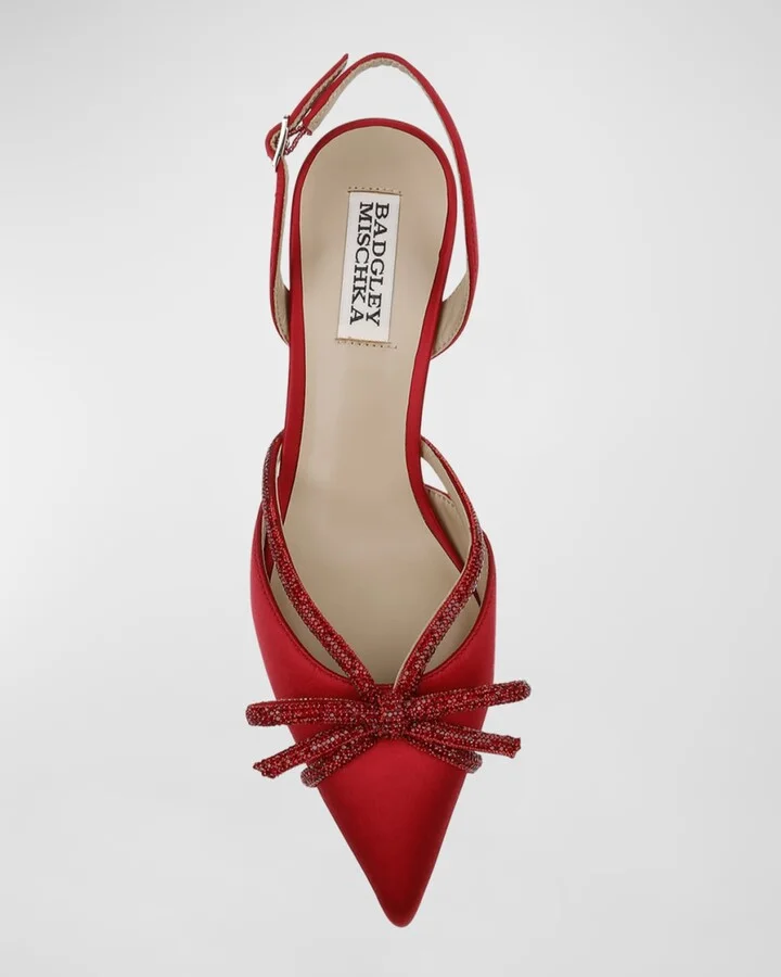 Angelina Silk Shimmer Bow Slingback Pumps - Image 3