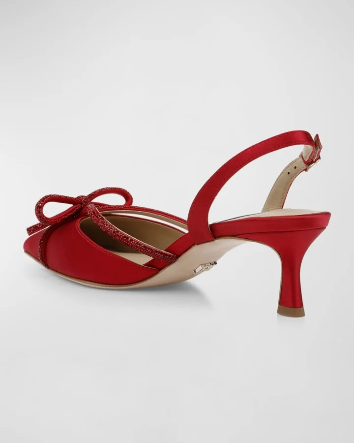 Angelina Silk Shimmer Bow Slingback Pumps - Image 5
