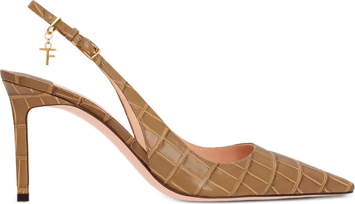 Angelina slingback crocodile-embossed pumps