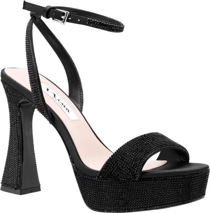 Angella Womens Rhinestone Ankle Strap Platform Heels