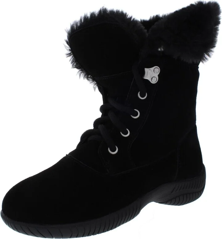 Angiee Womens Faux Fur Lace Up Booties
