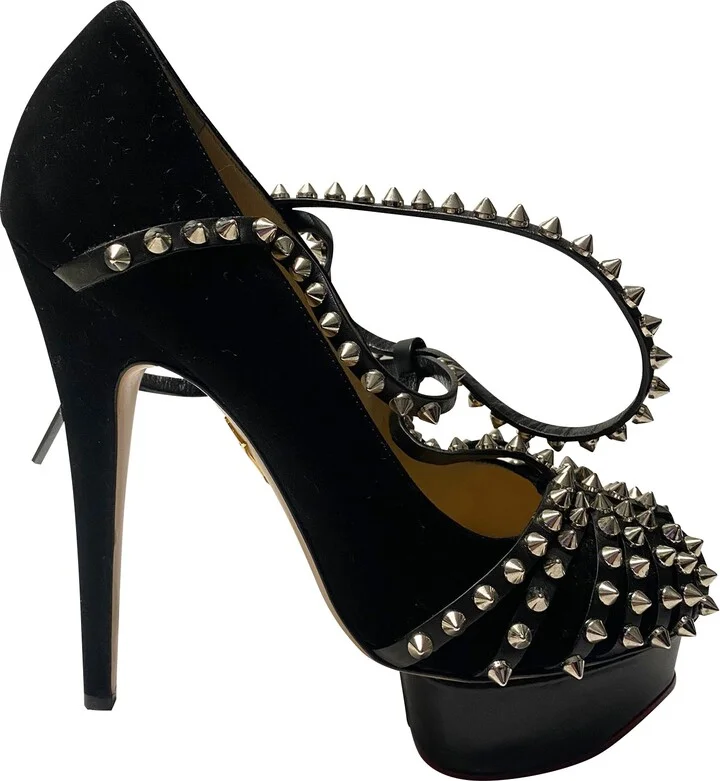 Angry Portia Studded Platform Pumps in Black Suede
