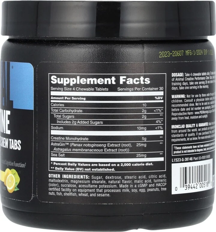 Animal Creatine Performance Chew Tabs Lemon Ice - 120 Chewable Tablets - Image 2
